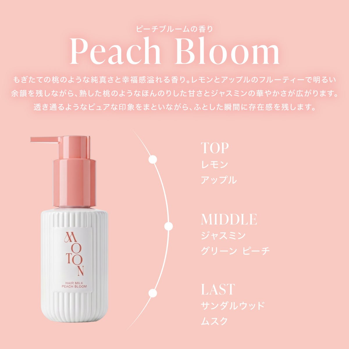 【5/28(木)発売(数量限定)】公式 MOTON(モトン) ヘアミルク ピーチブルームの香り 100ml - MOTON(モトン)公式オンラインストア