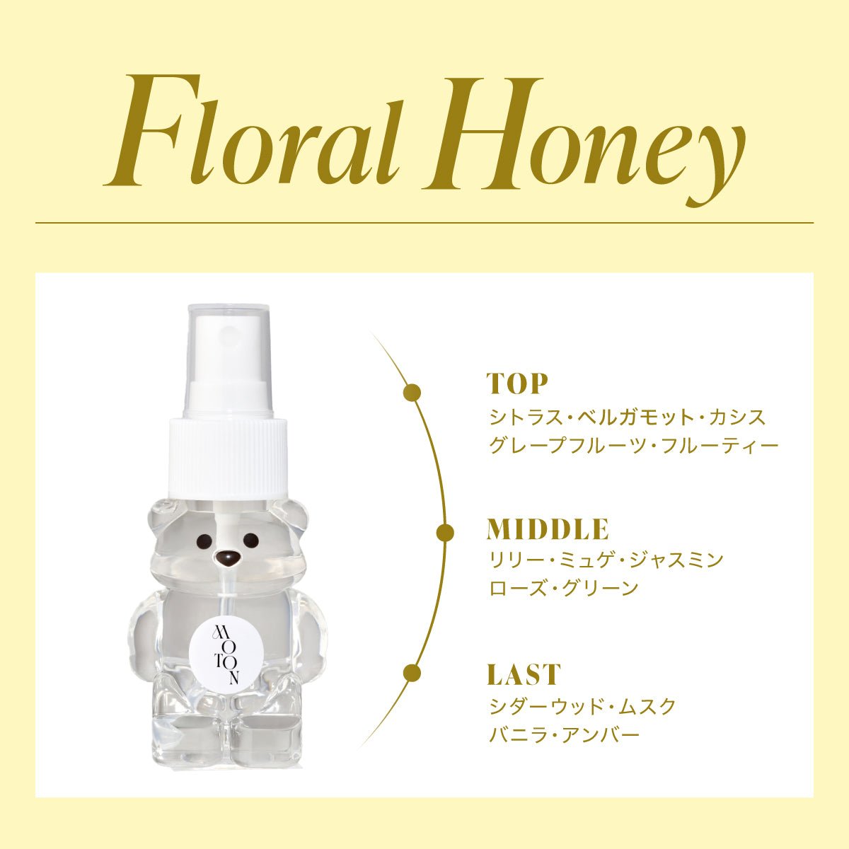 公式 MOTON(モトン) クマの形をしたヘア&ボディミスト 4種 / ハニーヘアオイル 1種 - MOTON公式オンラインストア